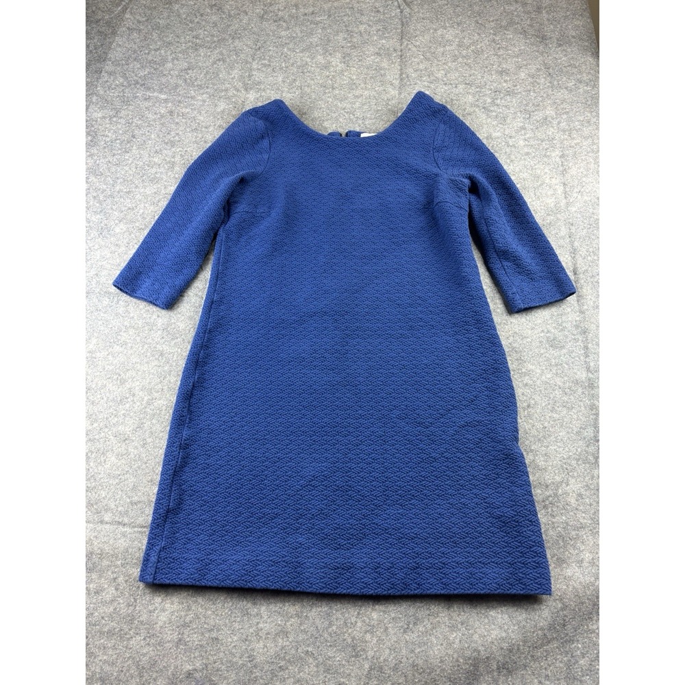 Ganni Anthropologie Women's L Lousa Shift‎ Dress Textured Cotton Stretch Blue